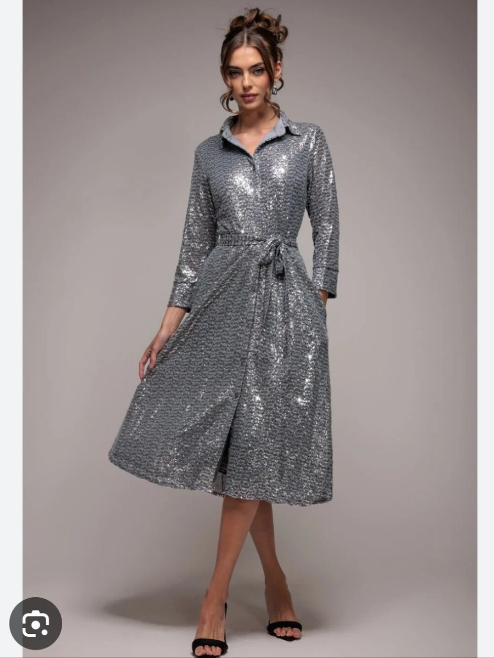 DONCASTER Dress Color Silver Full Covered Sequin Size 6